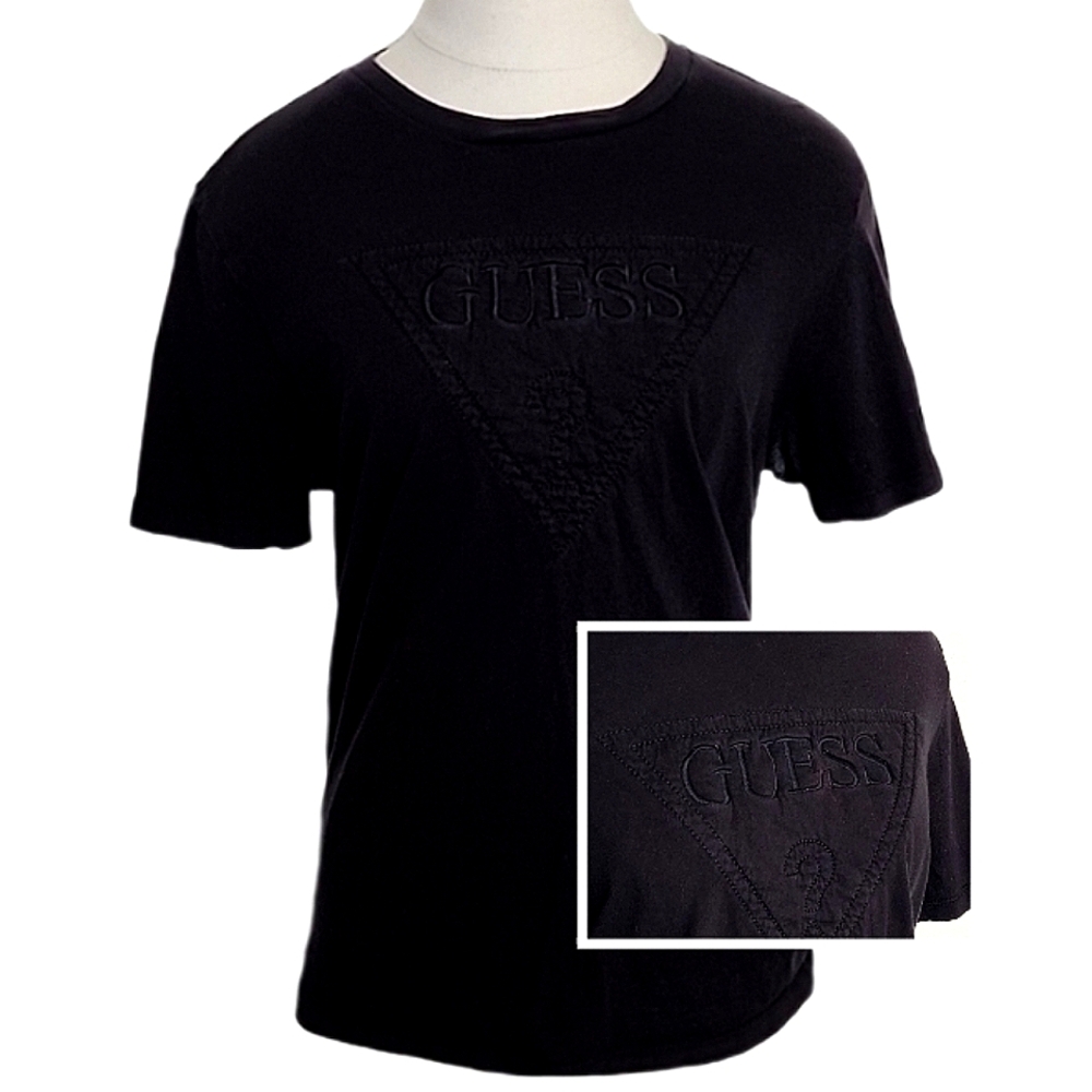 Guess T-Shirt Unisex Embossed Logo 100% Cotton Short Sleeve Vintage Black Size S - Picture 10 of 11